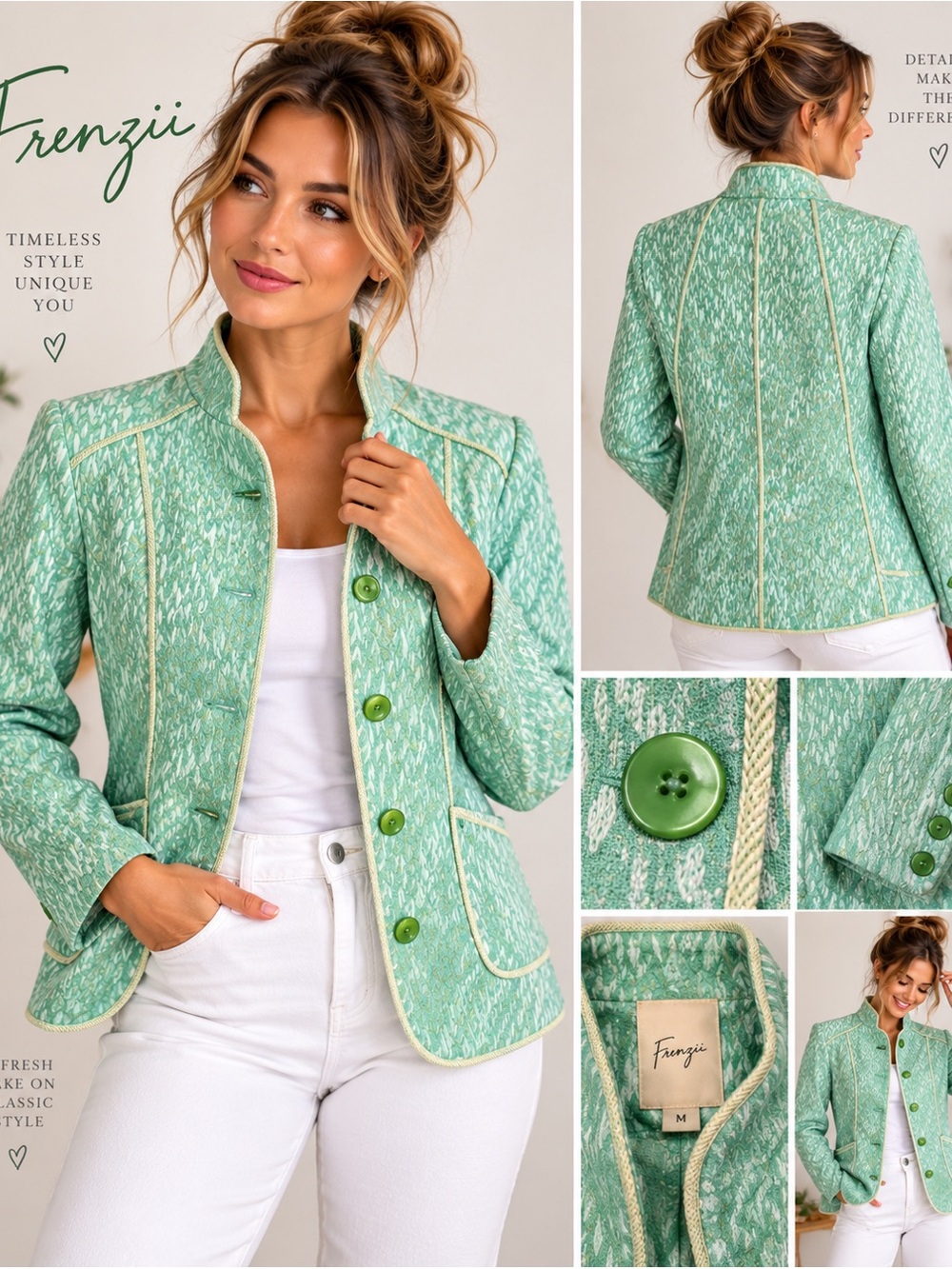 NWT Frenzii Y2K Mint Green Jacquard Blazer Jacket Size M